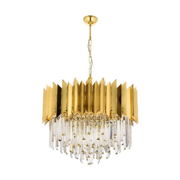 Sarı Kaplama Modern Avize E27 Metal Kristal 55cm