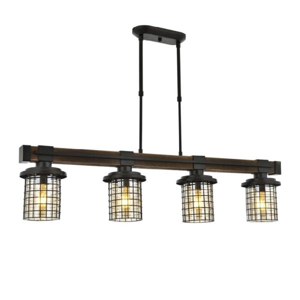 Eskitme Kaplama Modern Avize E27 Metal Ahşap Cam 95x15cm