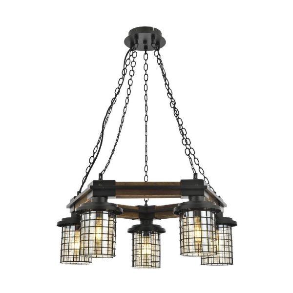 Eskitme Kaplama Modern Avize E27 Metal Ahşap Cam 50cm