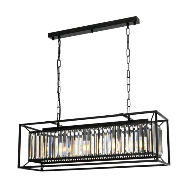Siyah Boyalı Modern Avize E27 Metal Kristal 80x22cm