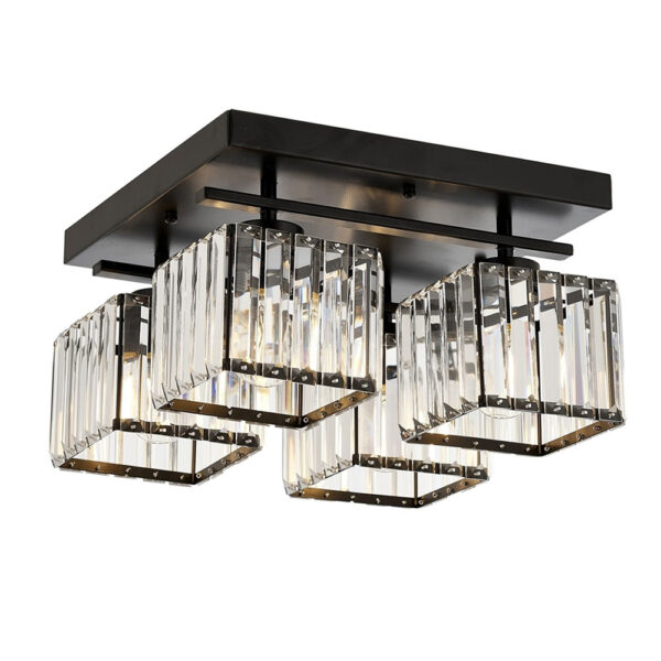 Siyah Boyalı Modern Avize E27 Metal Kristal 40x40cm