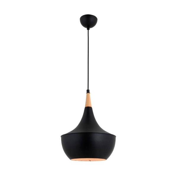 Siyah Boyalı Modern Avize E27 Metal Ahşap 40cm