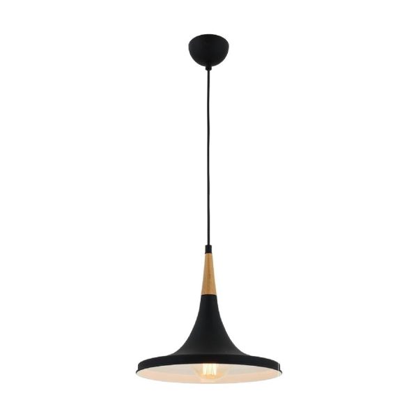 Siyah Boyalı Modern Avize E27 Metal Ahşap 32cm