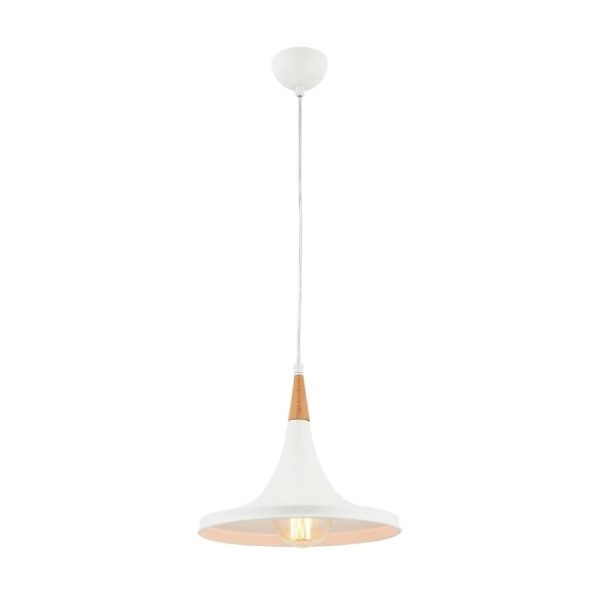 Beyaz Boyalı Modern Avize E27 Metal Ahşap 32cm
