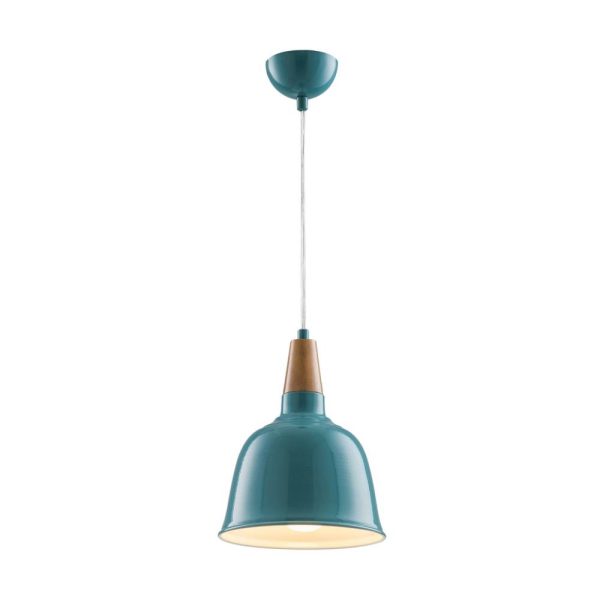 Turkuaz Boyalı Modern Avize E27 Metal Ahşap 20cm