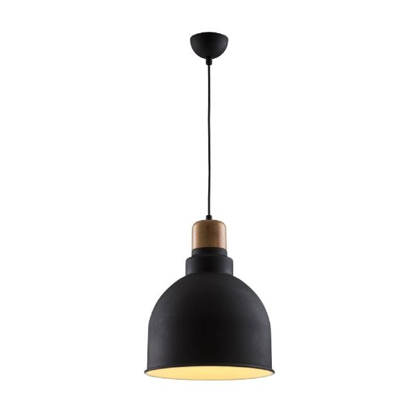 Siyah Boyalı Modern Avize E27 Metal Ahşap 30cm